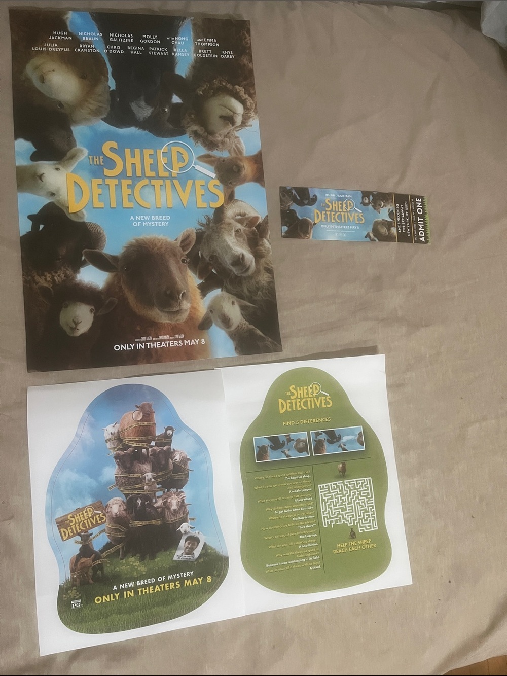 Sheep Detectives BUNDLE Movie Poster, Ticket, mini sheet 2026 Hugh Stewart new - Picture 2 of 8